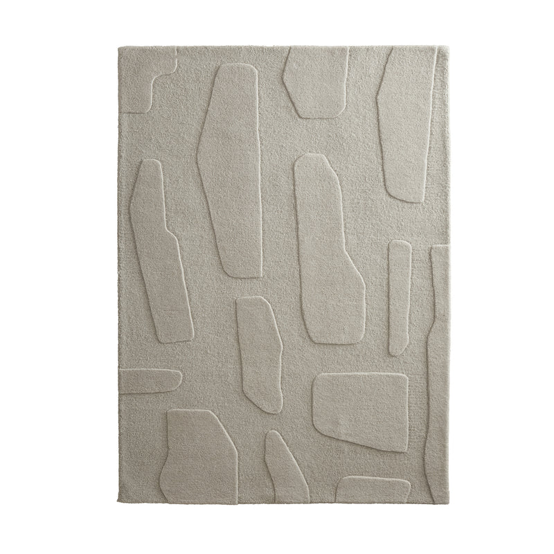 Sculptured Wool Stone Rug in Cream. 100% wool cut & loop pile rug in Cream with a patterned design. 
