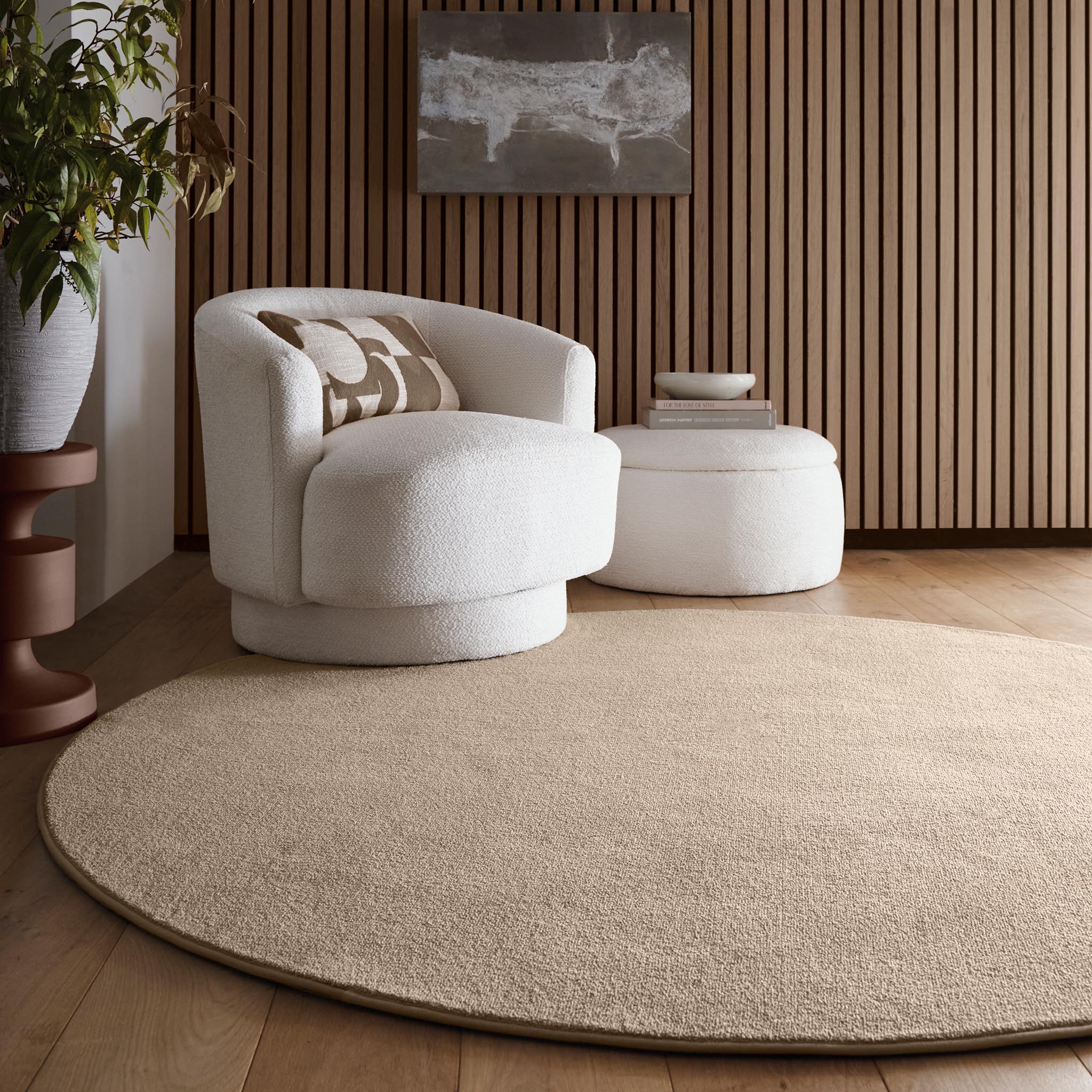 Sense washable rug in beige- a 100% recycled polyester rug. 