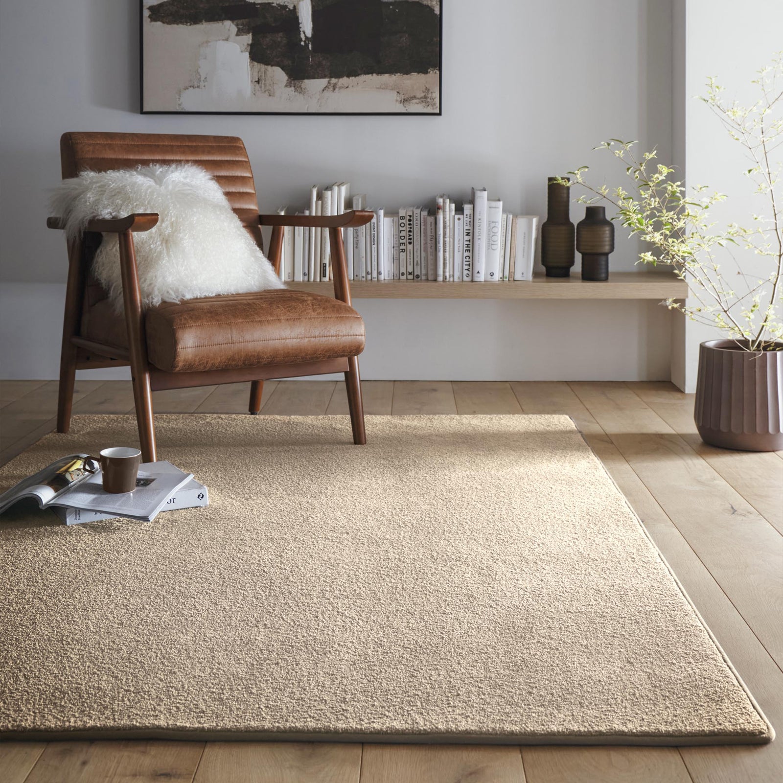 Sense Beige Washable Rug made from 100% recycled content, fully machine washable.