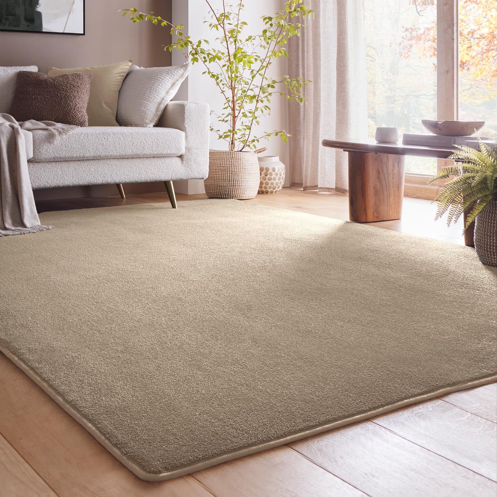 Sense Beige Washable Rug made from 100% recycled content, fully machine washable.