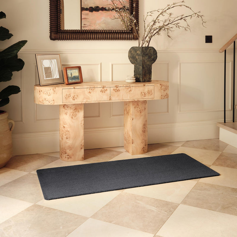 Sense Charcoal Washable Runner- a 100% recycled polyester runner in a solid dark grey. 