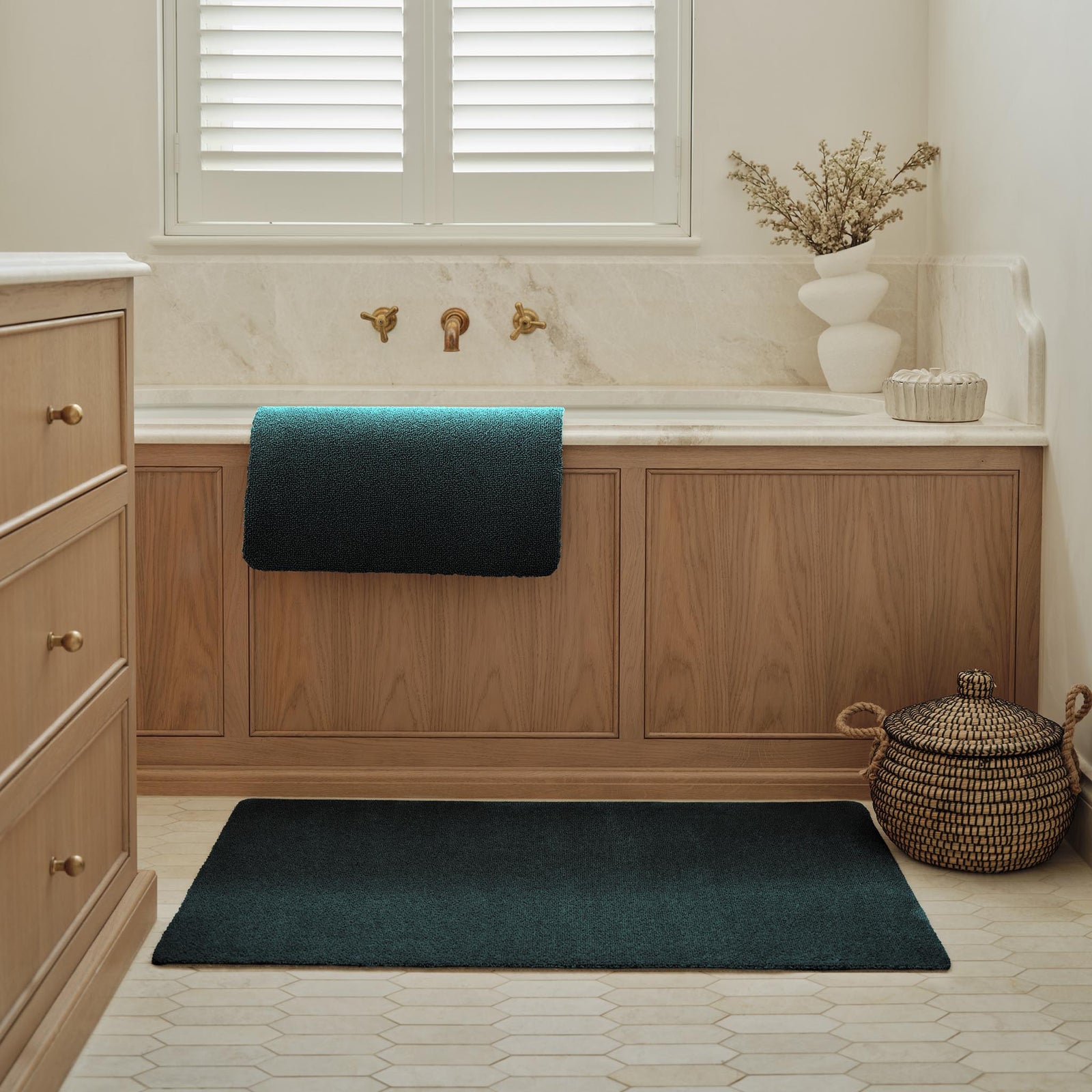 Sense Forest Green Bath Mat- a bath mat made from recycled materials in a solid dark green.