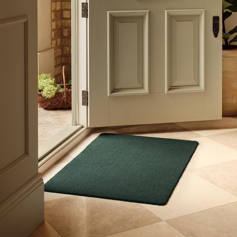 Sense Forest Green Doormat made from 100% recycled content, fully machine washable.