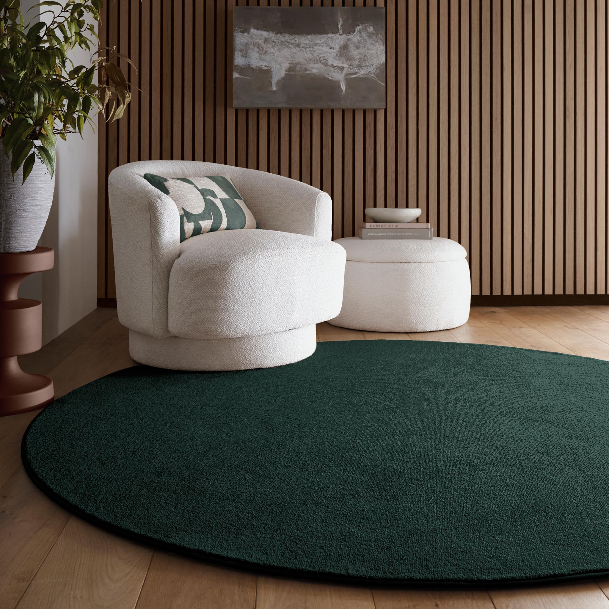 Sense Forest Green Rug made from 100% recycled content, fully machine washable.