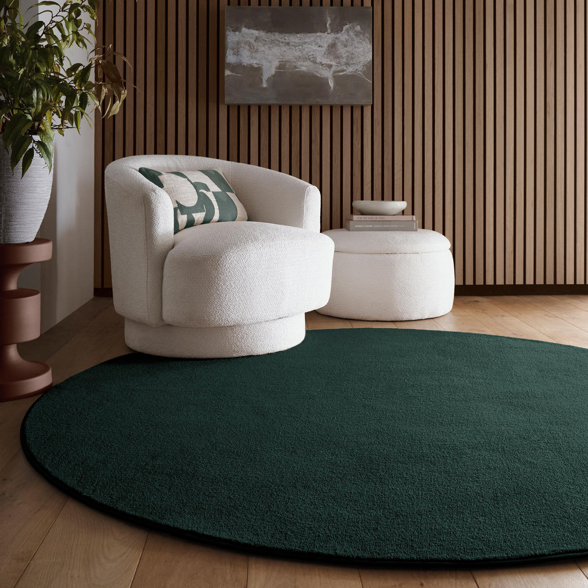 Sense Forest Green Rug made from 100% recycled content, fully machine washable.