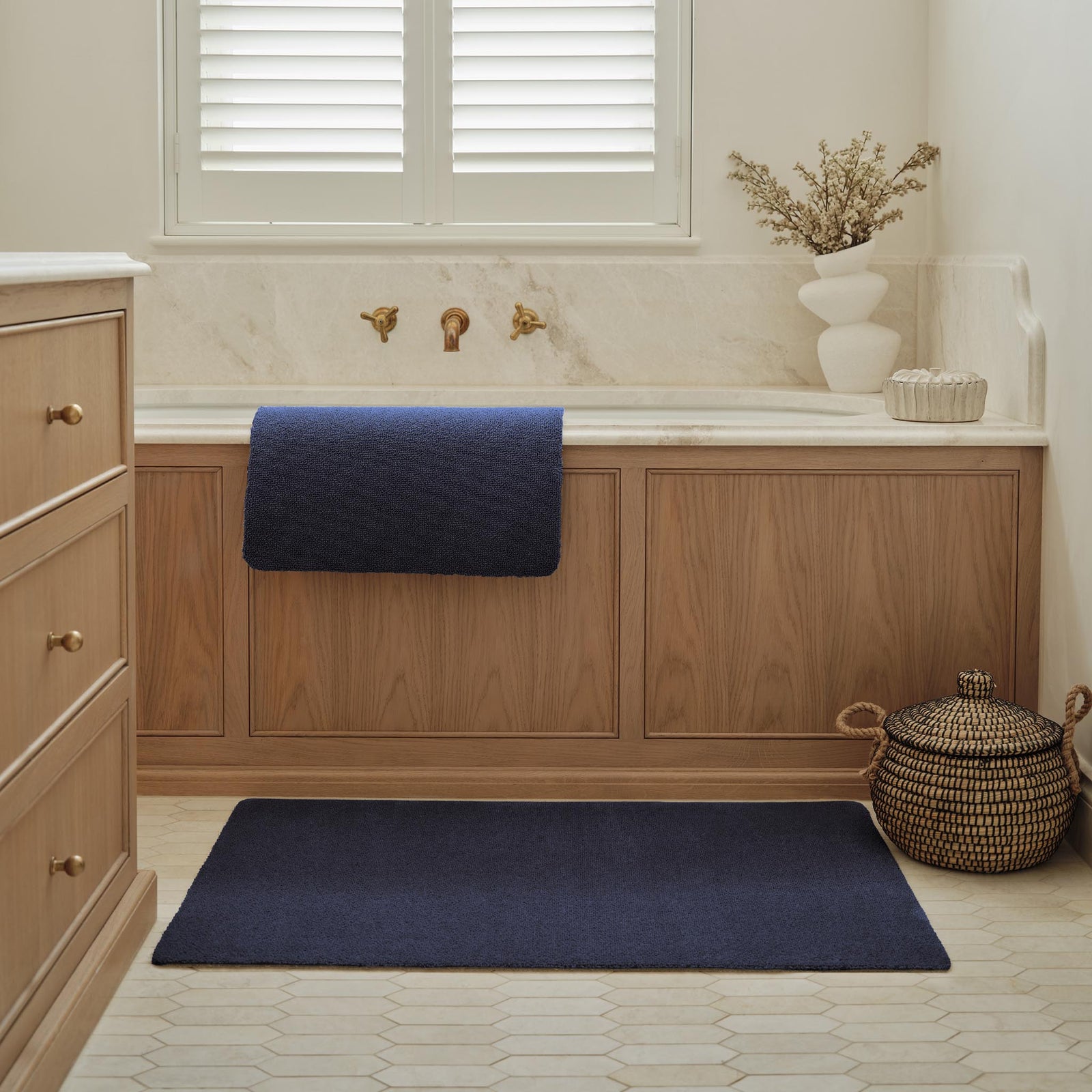 Sense French Navy Bath Mat- a bath mat made from recycled materials in a solid navy colour.