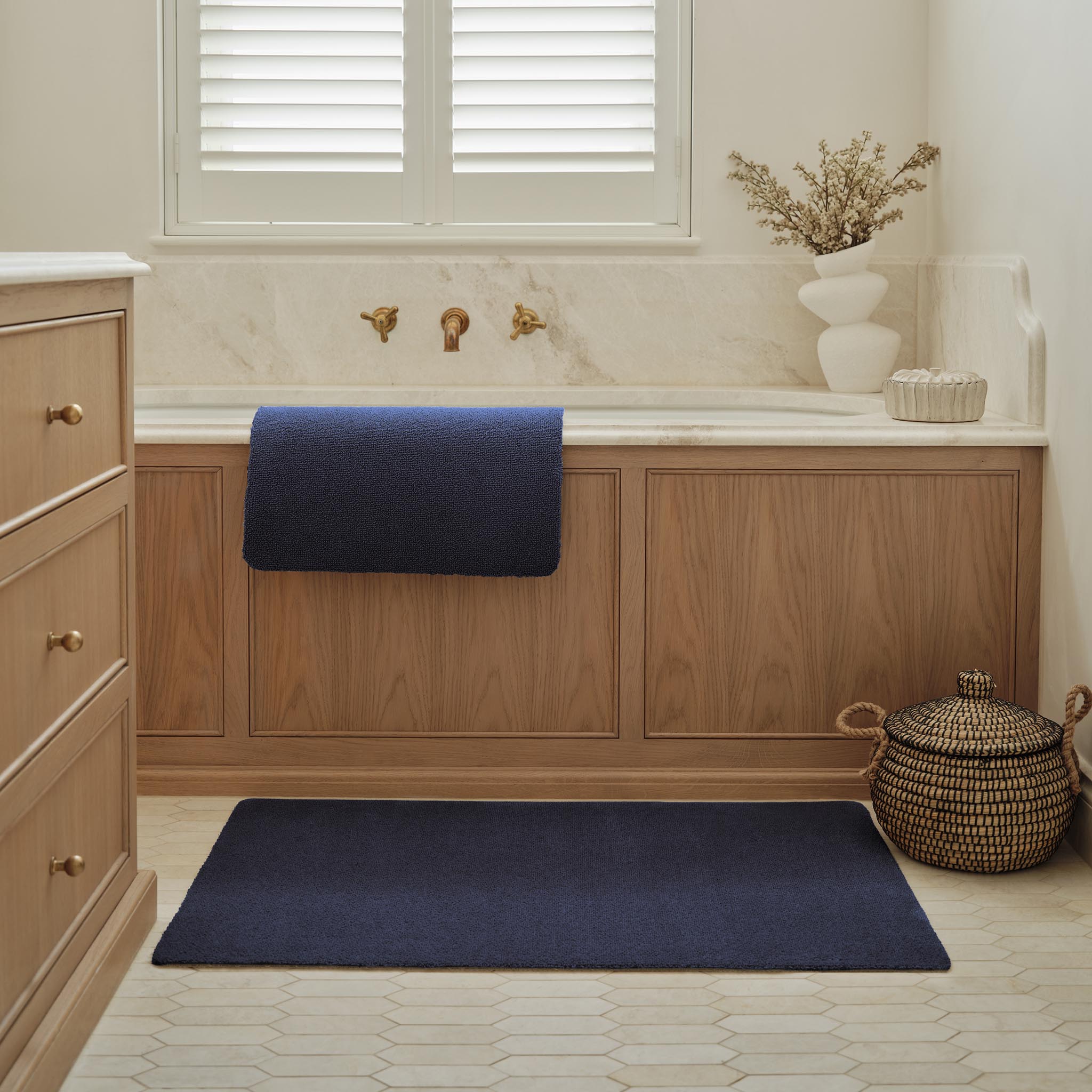 Sense French Navy Bath Mat- a bath mat made from recycled materials in a solid navy colour.