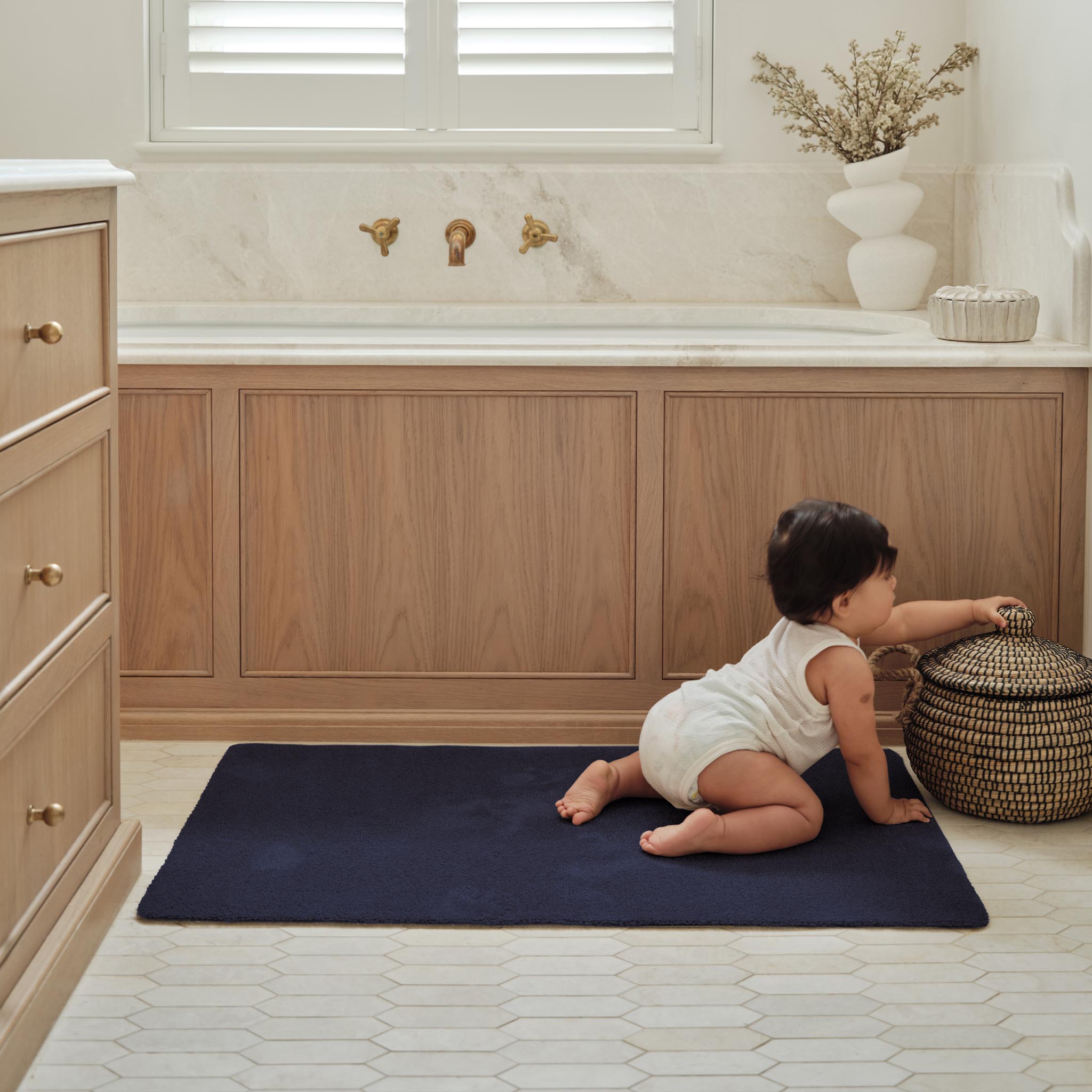 Sense French Navy Bath Mat- a bath mat made from recycled materials in a solid navy colour.