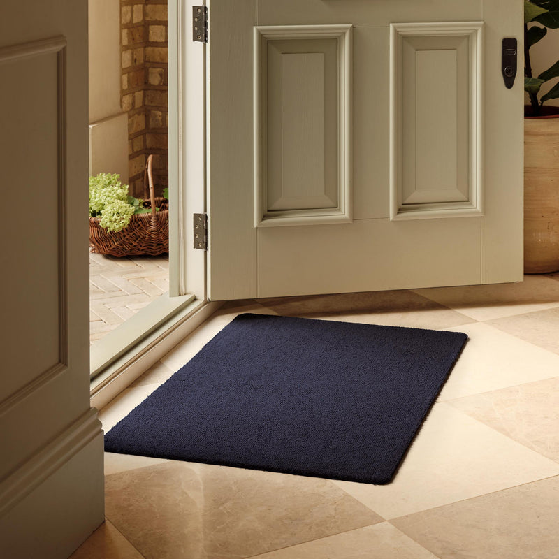 Sense French Navy Doormat made from 100% recycled content, fully machine washable.