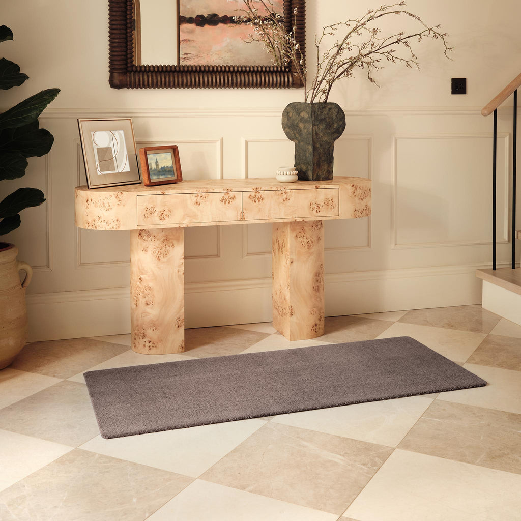 Sense Mink Washable Runner- 100% recycled polyester runner in a solid warm brown tone. 