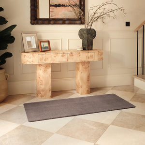 Sense Mink Washable Runner- 100% recycled polyester runner in a solid warm brown tone. 