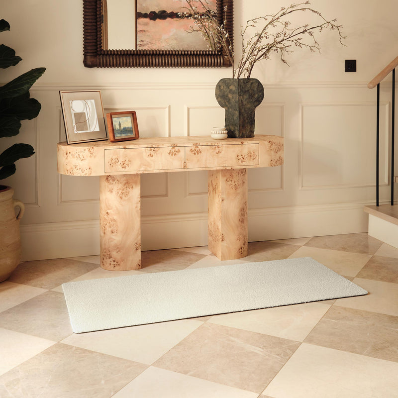 Pumice Stone Washable Runner- a 100% recycled PET plastic runner in a solid cream colour.