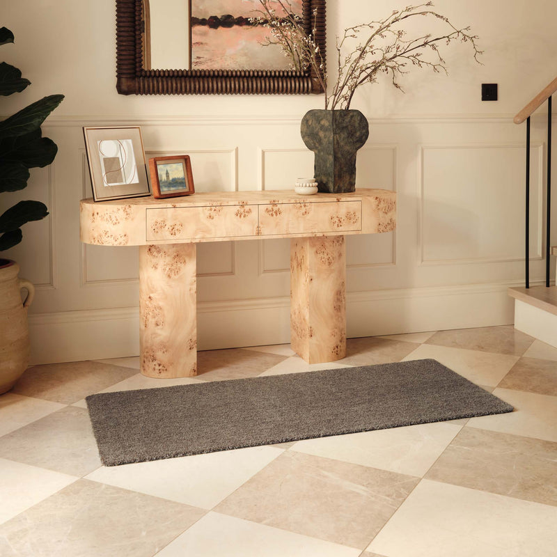Sense Stone Washable Runner in brown made from recycled materials, styled in a entryway.