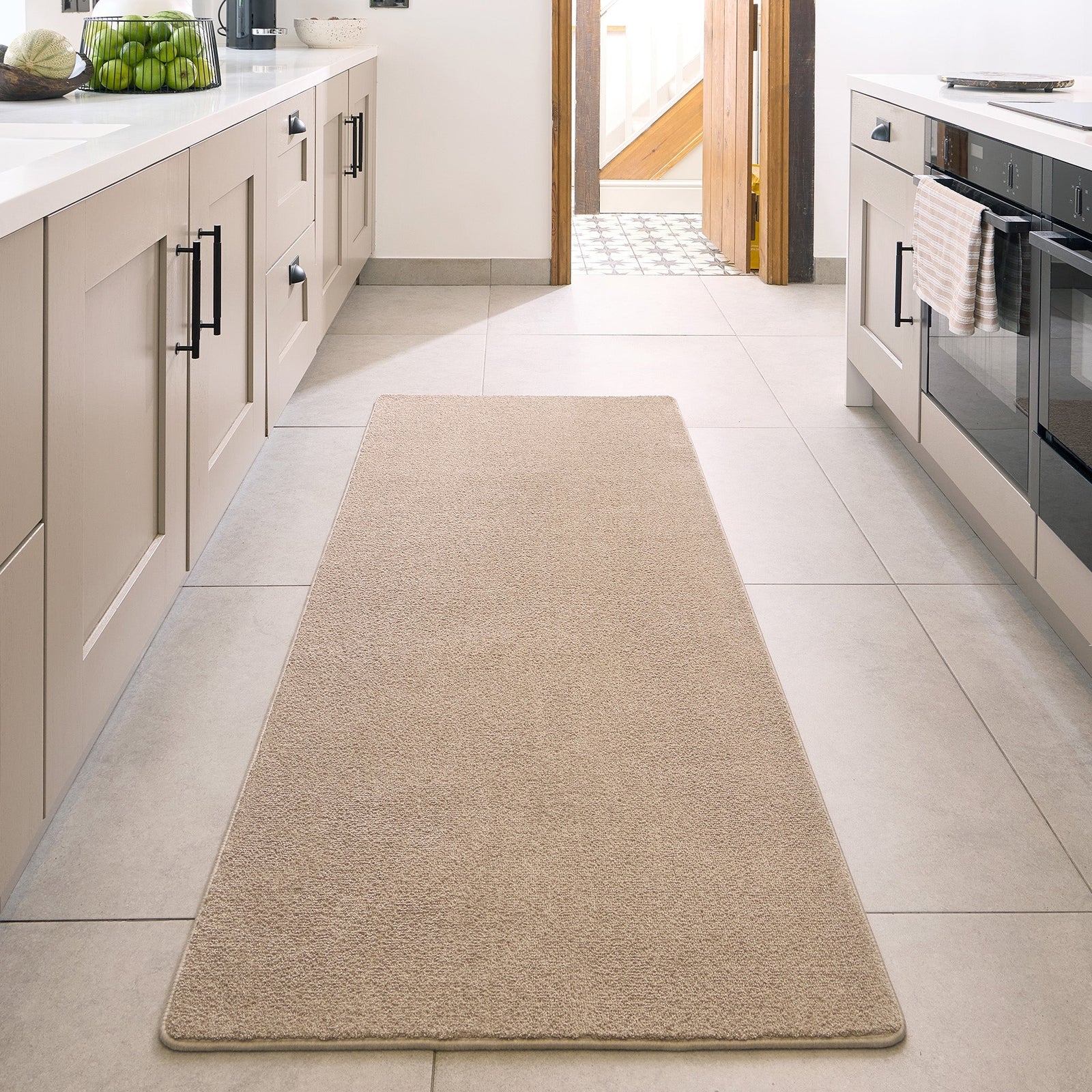 Sense Beige Rug Runner made from 100% recycled content, fully machine washable.
