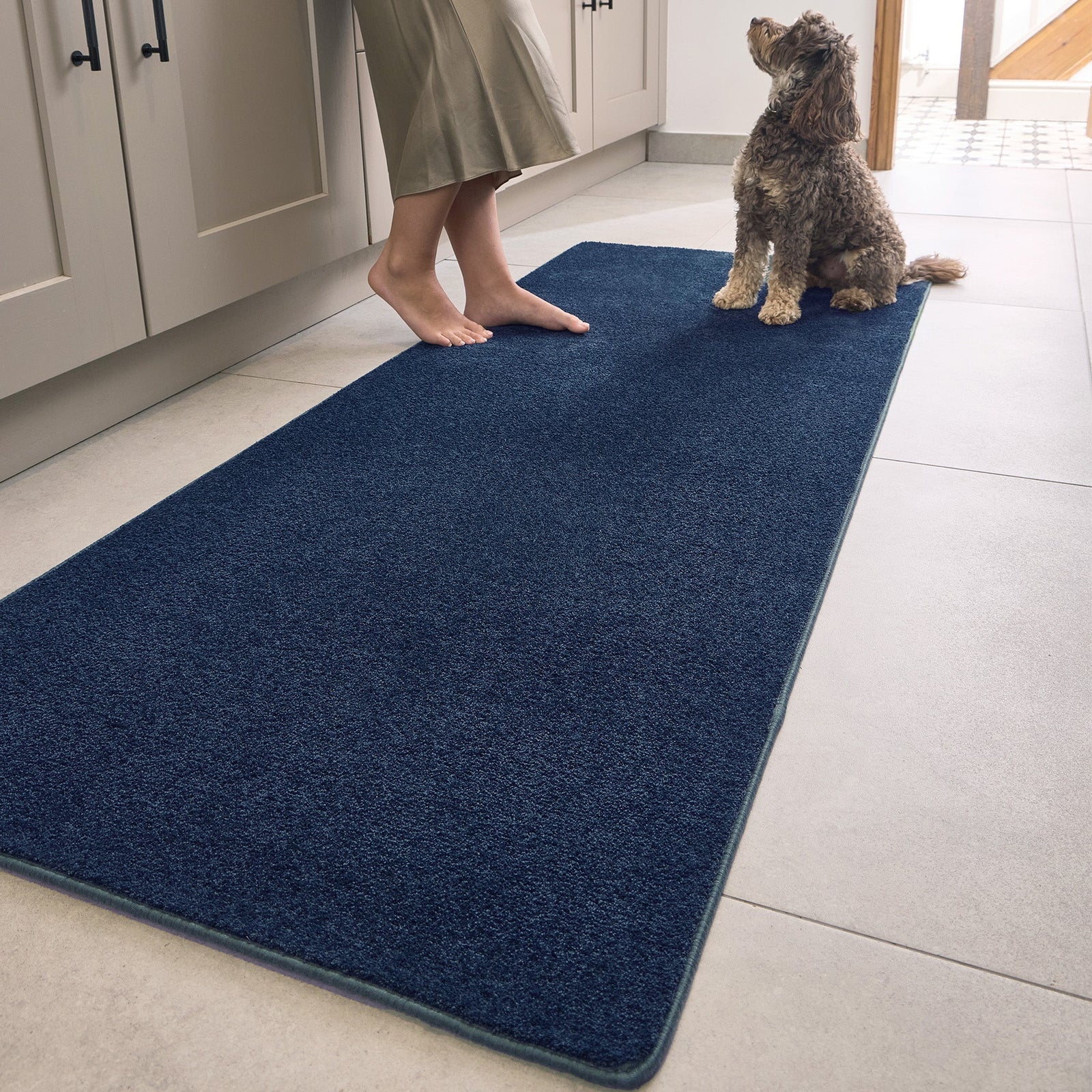 Sense French Navy Runner made from 100% recycled content, fully machine washable.