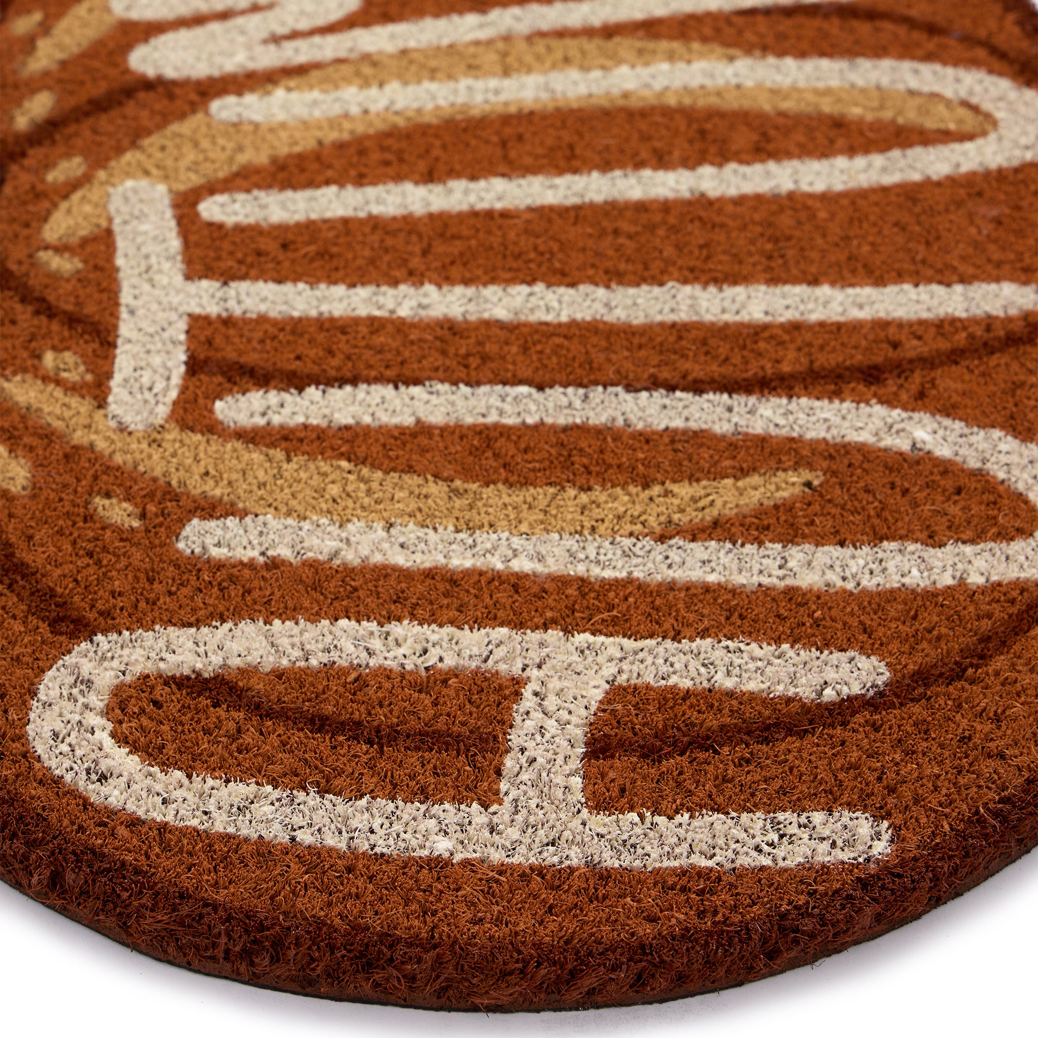 Shaped Autumn Pumpkin Coir Doormat made from natural coconut husk fibres, featuring graphic font.