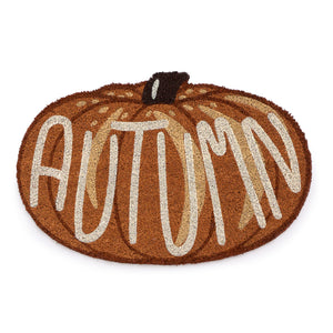Discover the Shaped Autumn Pumpkin Coir Doormat- a coir dormant shaped as a pumpkin with graphic font. 