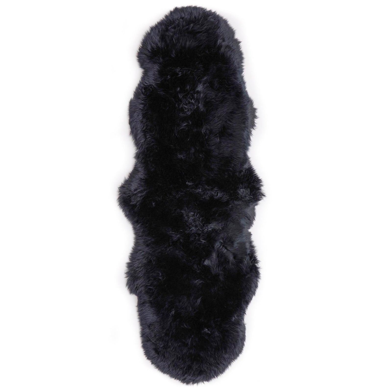  Double Sheepskin Black Rug made up of long-haired wool.