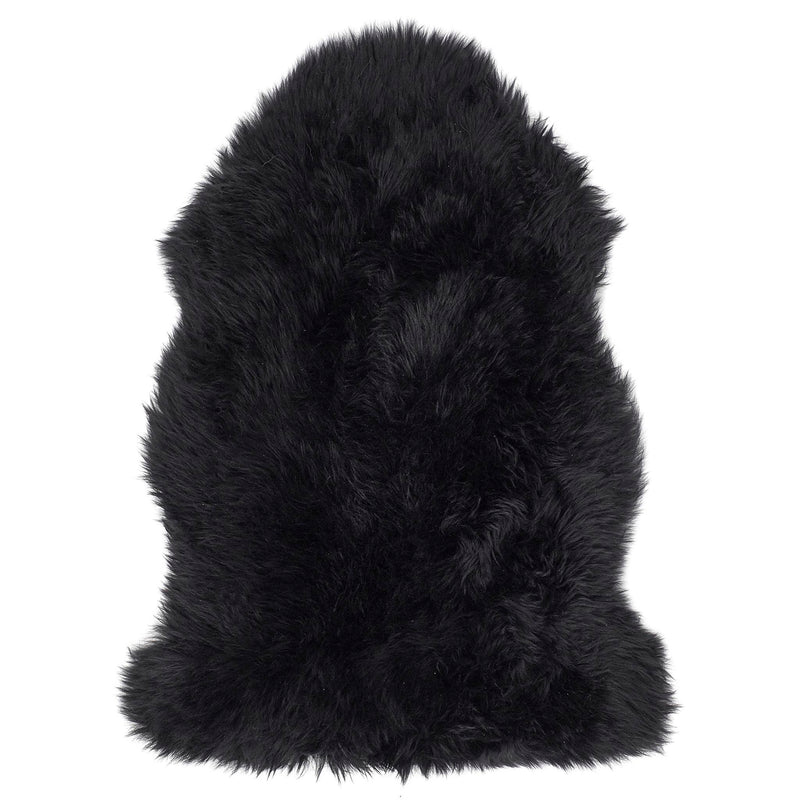 Single Sheepskin Black Rug made up of long-haired wool.