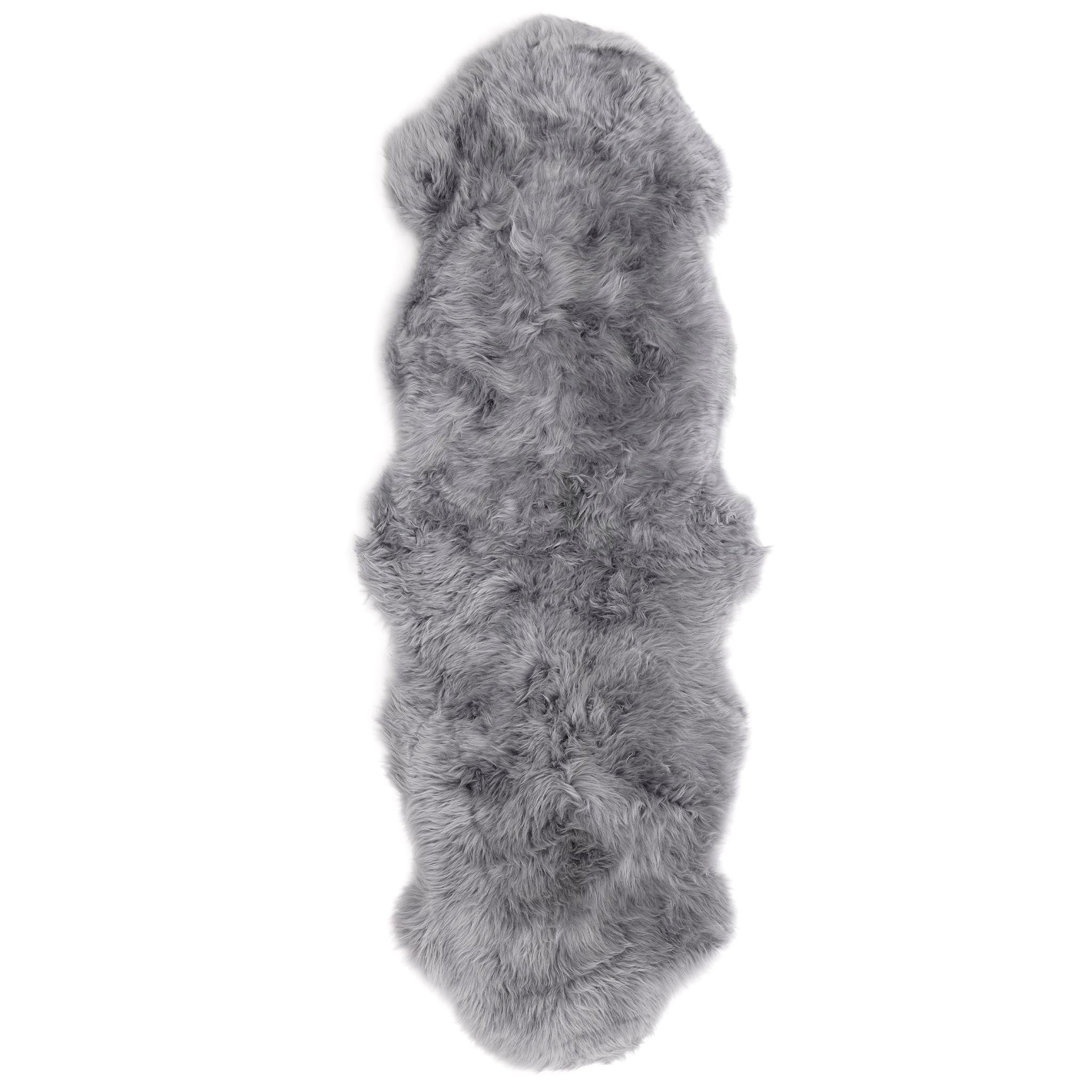 Double Sheepskin Wool Grey Rug made from natural long-haired wool rug. 