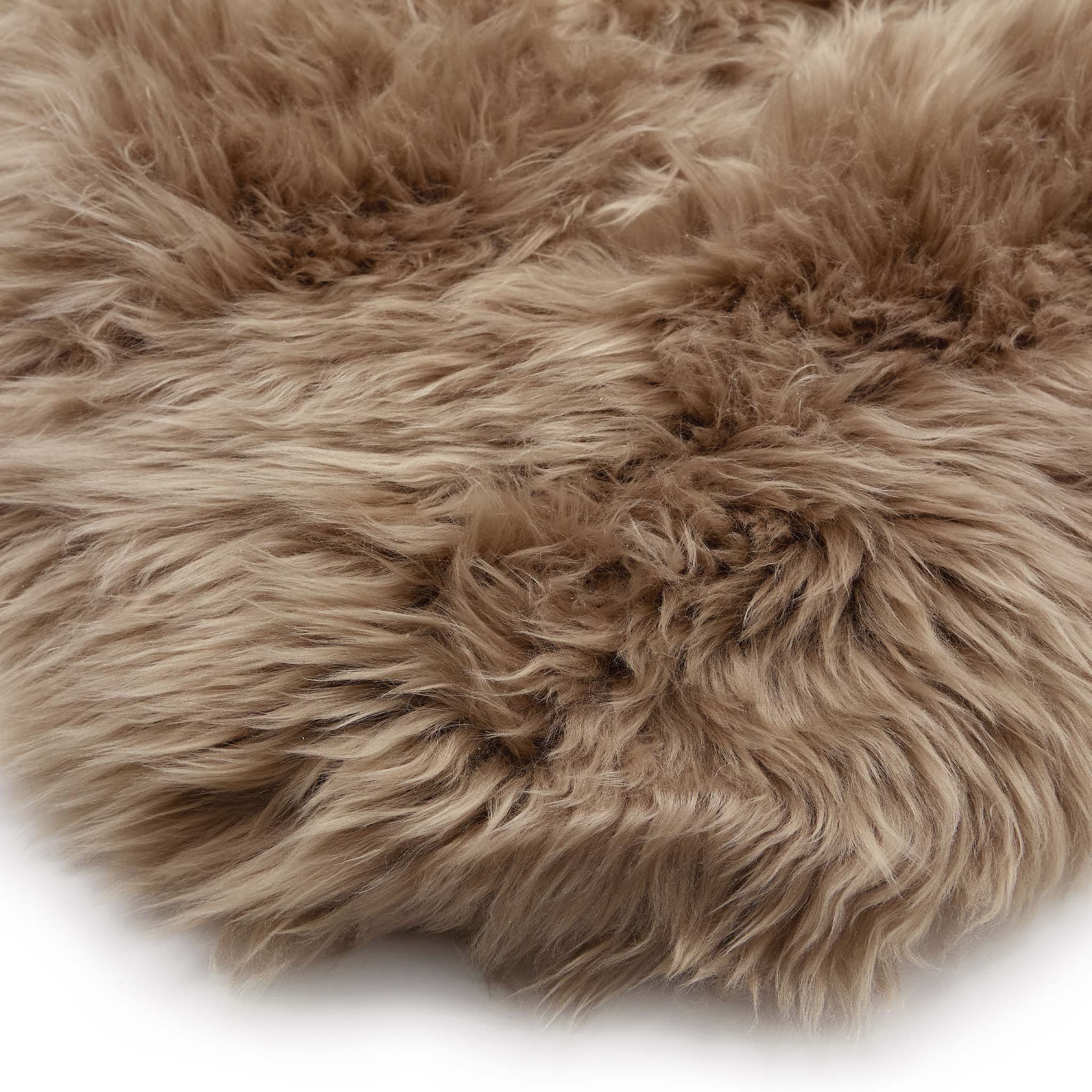 Single Sheepskin Wool Mink Brown Wool Rug showing the pile height.