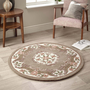 Shensi Beige Rug - a 100% wool rug featuring a traditional floral pattern.
