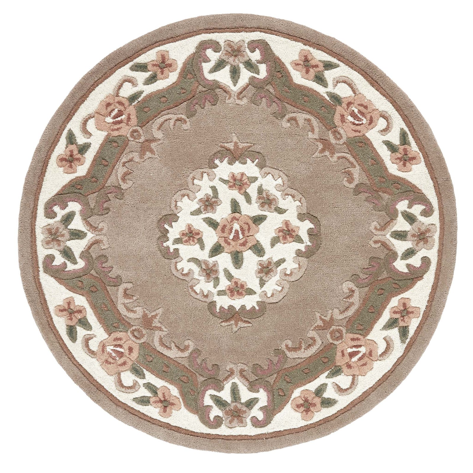 Shensi Beige Rug - a 100% wool rug featuring a traditional floral pattern.