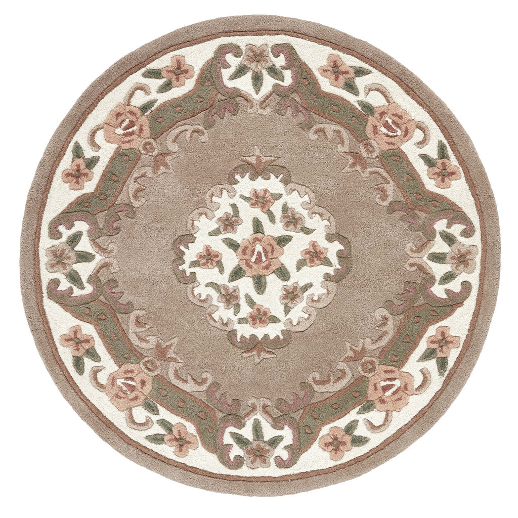 Shensi Aubusson Rug in Beige Circle