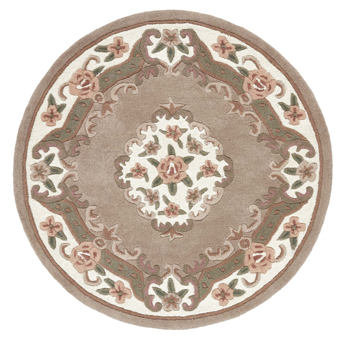 Shensi Aubusson Rug in Beige Circle