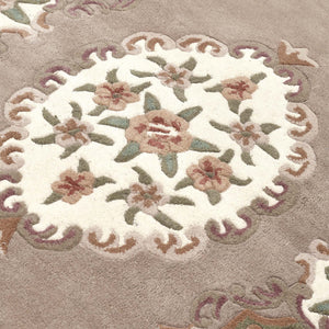 Shensi Beige Rug - a 100%  wool rug featuring a traditional floral pattern.