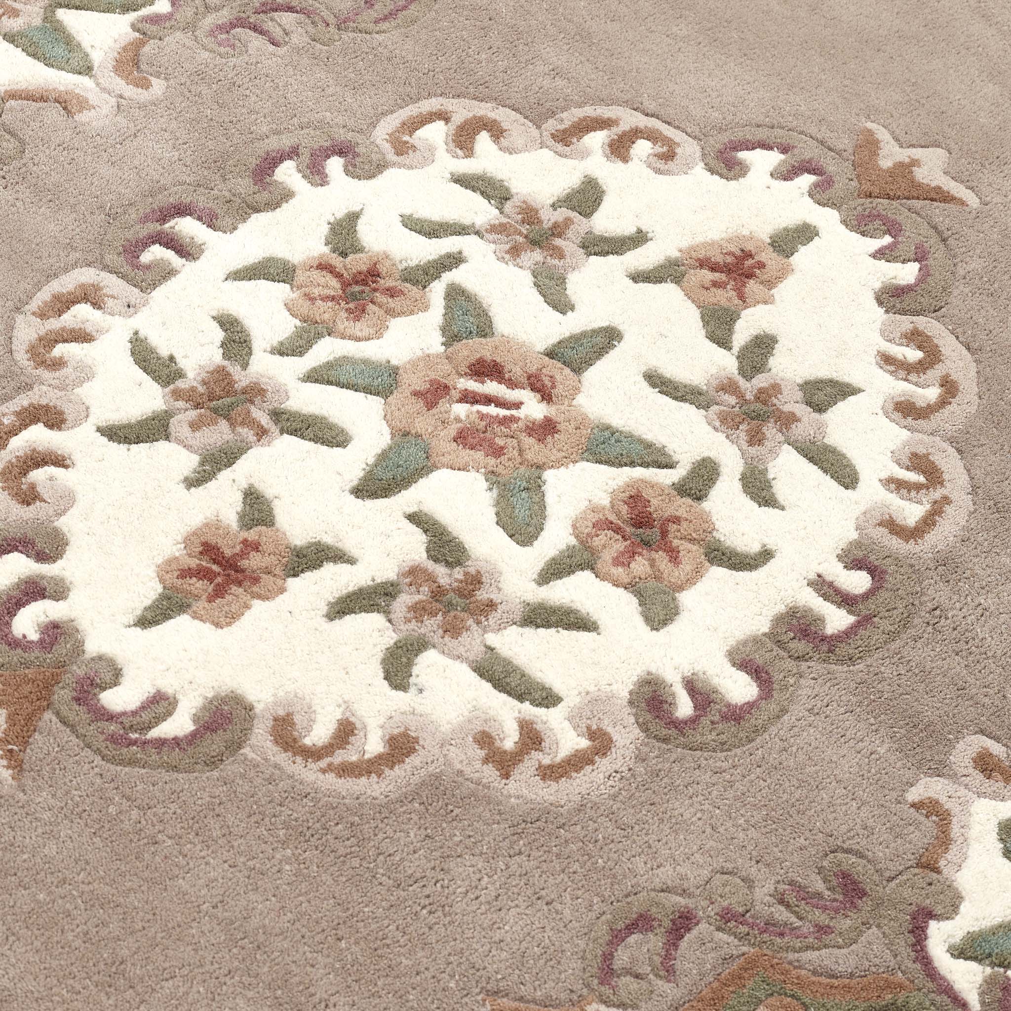 Shensi Beige Rug - a 100%  wool rug featuring a traditional floral pattern.