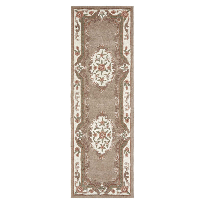 Shensi Beige Runner - a 100% wool runner featuring a traditional floral pattern.