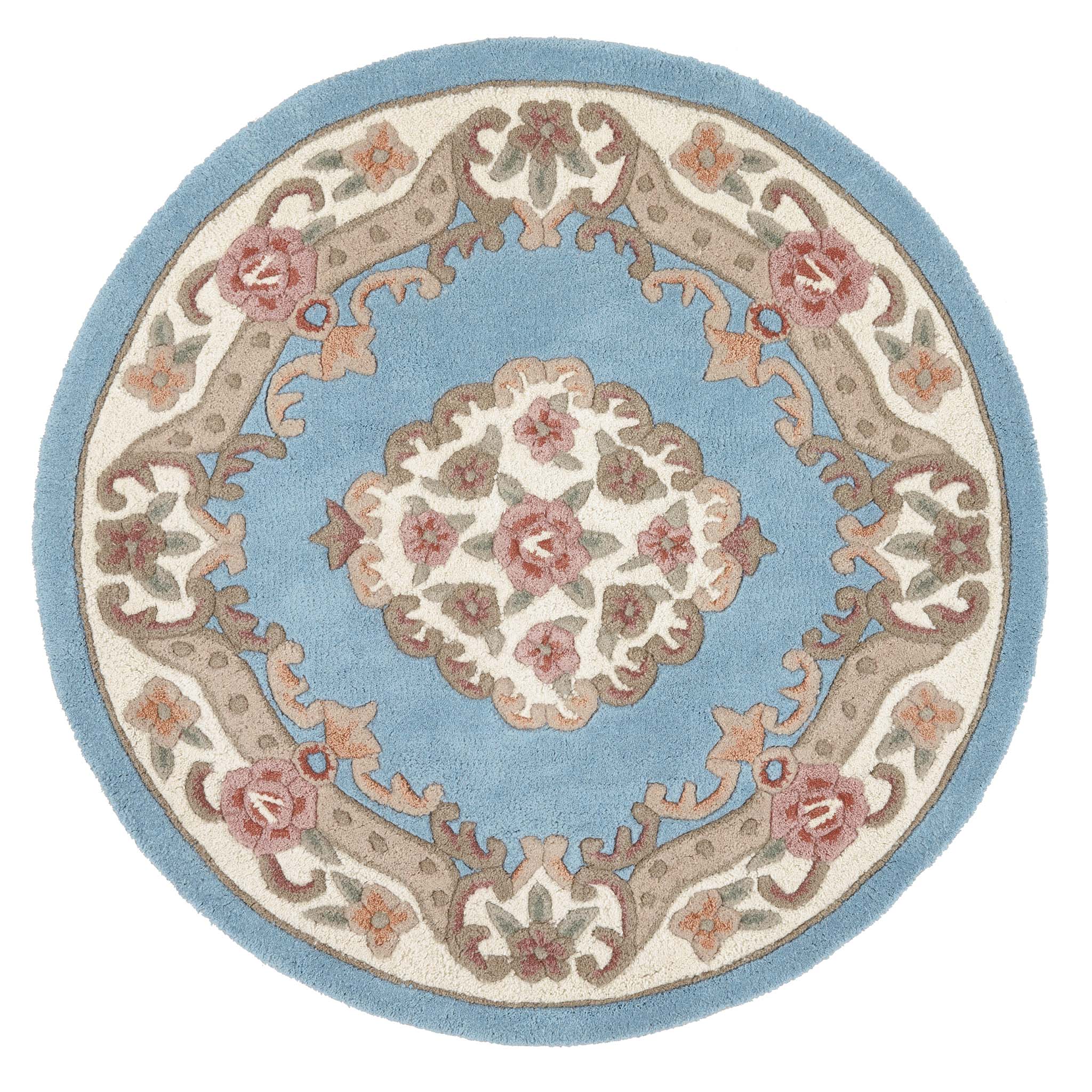 Shensi Blue Rug - a 100% wool rug featuring a traditional floral pattern.