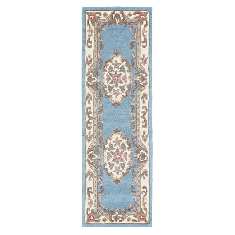 Shensi Blue Runner - a 100% wool runner featuring a traditional floral pattern.
