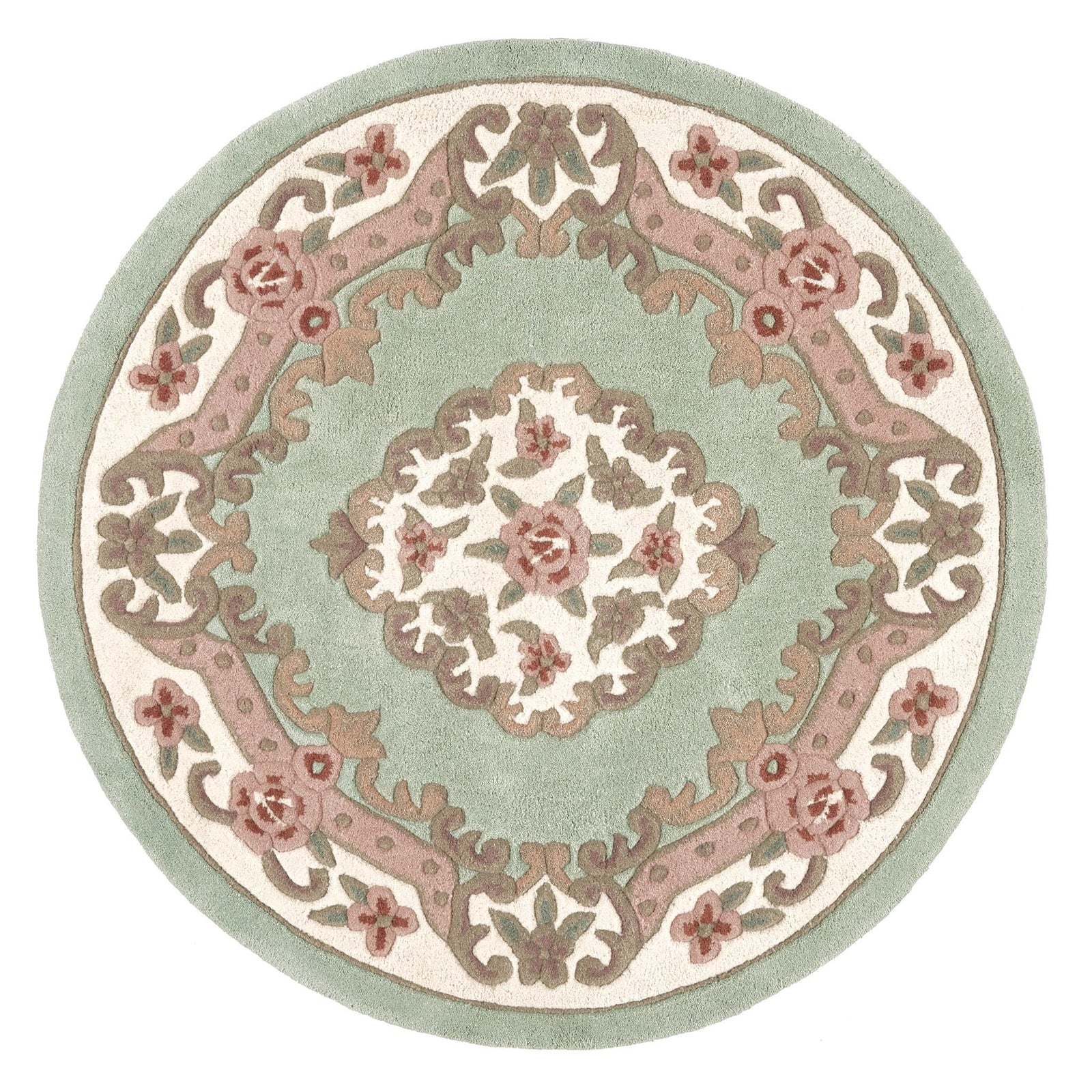 Shensi Green Rug - a 100% wool rug featuring a traditional floral pattern.