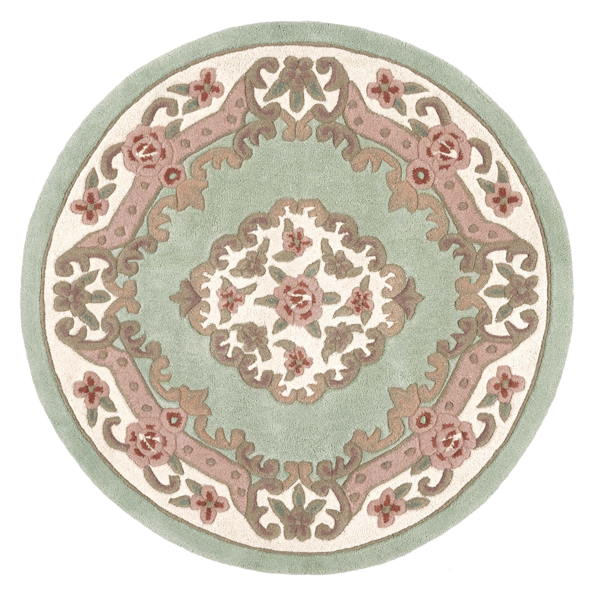 Shensi Green Rug - a 100% wool rug featuring a traditional floral pattern.