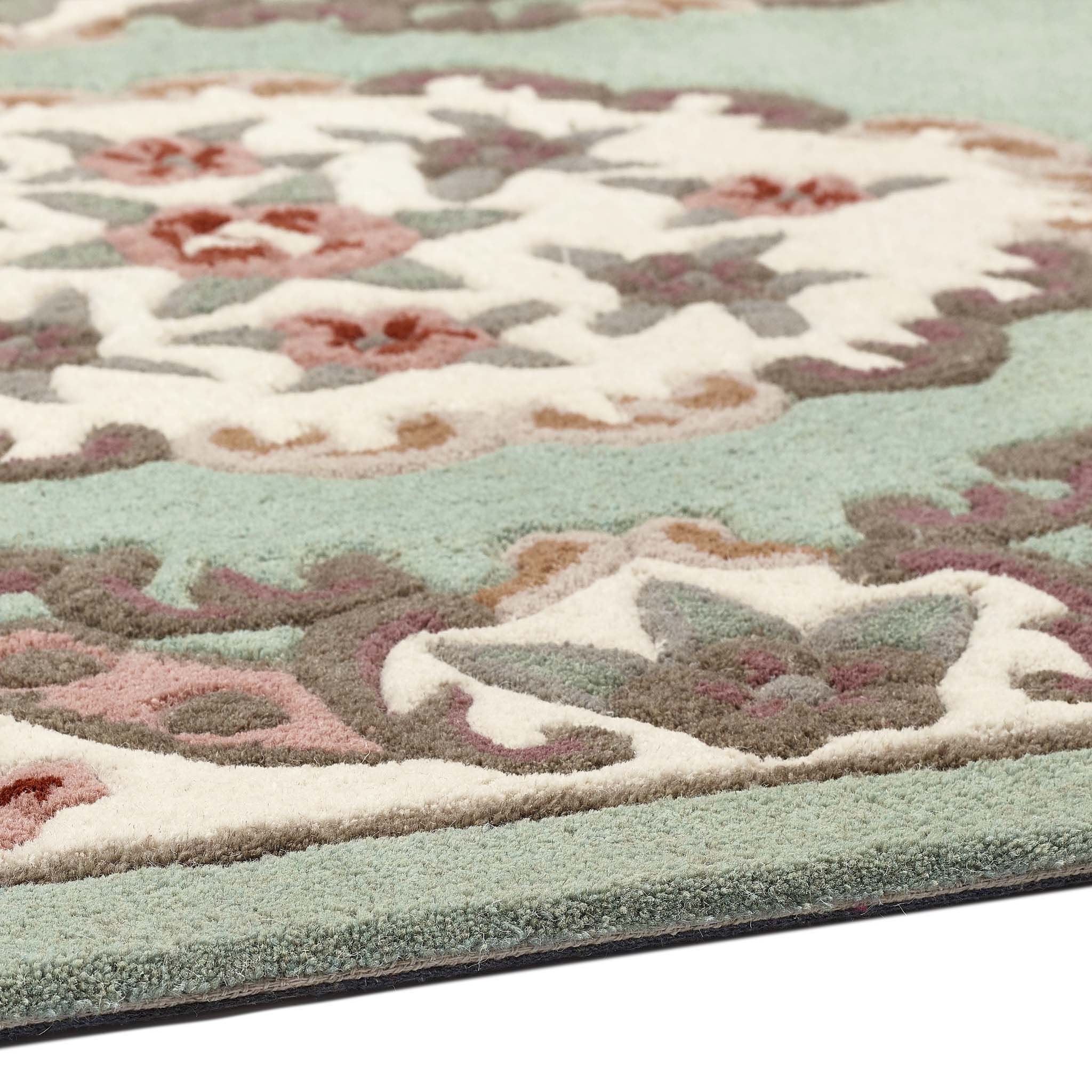 Shensi Green Runner - a 100% wool runner featuring a traditional floral pattern.