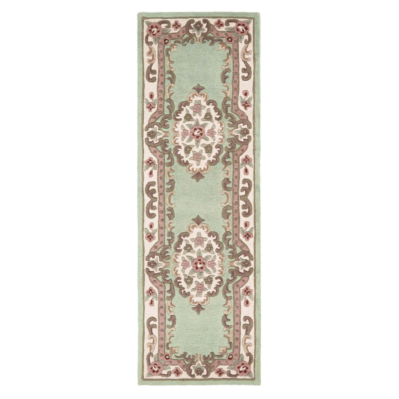 Shensi Green Runner - a 100% wool runner featuring a traditional floral pattern.