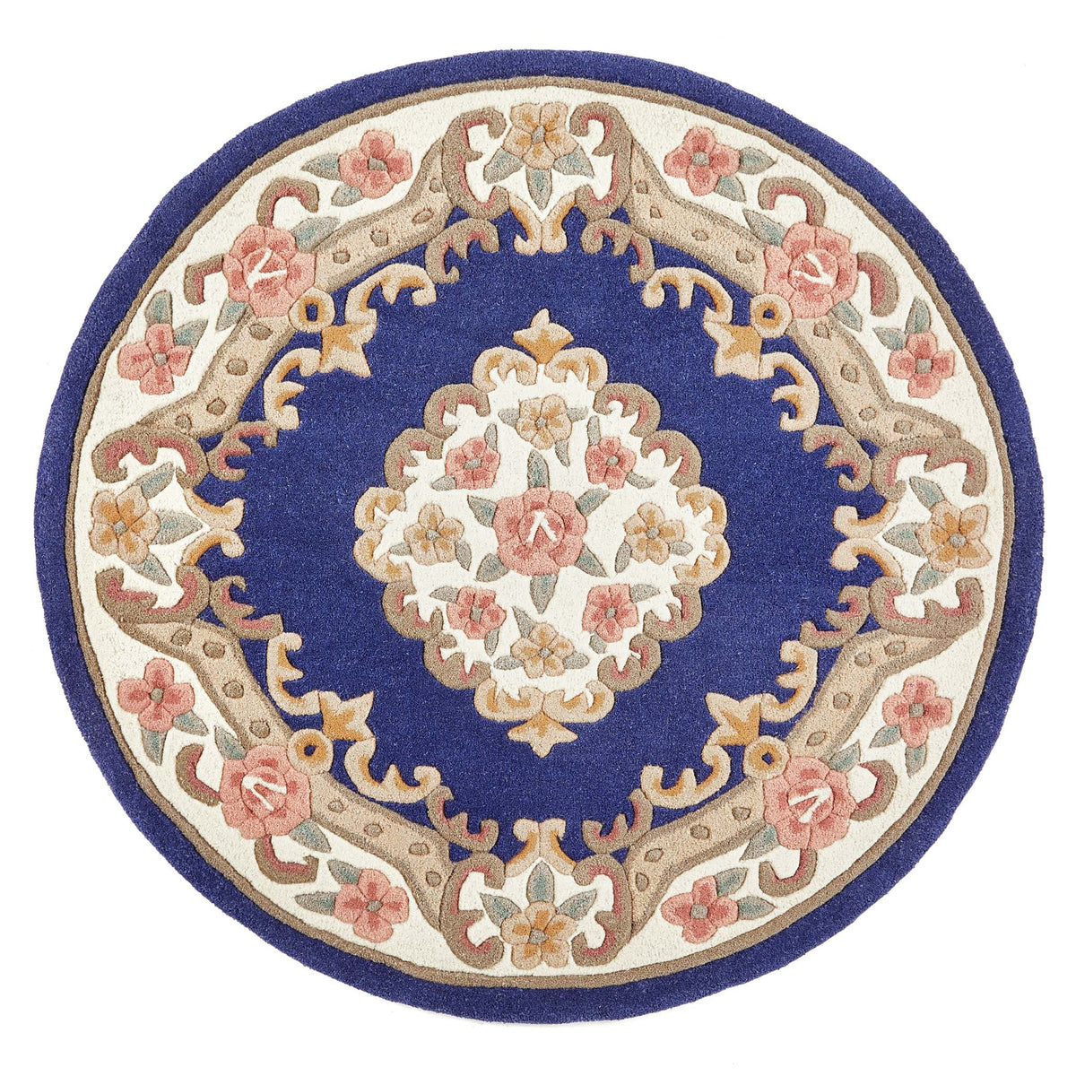 Shensi Aubusson Rug in Navy Blue Circle
