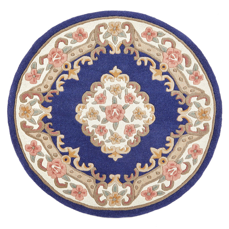 Shensi Aubusson Rug in Navy Blue Circle