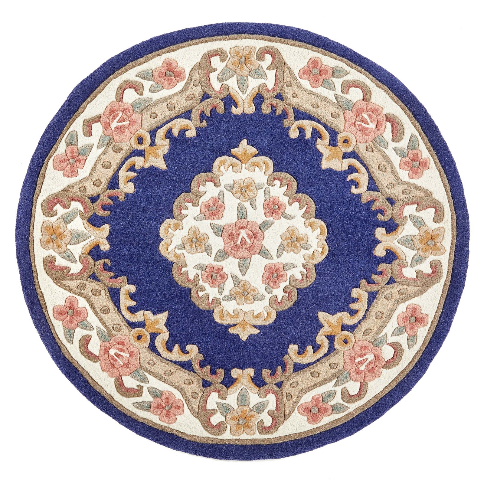 Shensi Navy Blue Wool Rug with a traditional floral pattern.