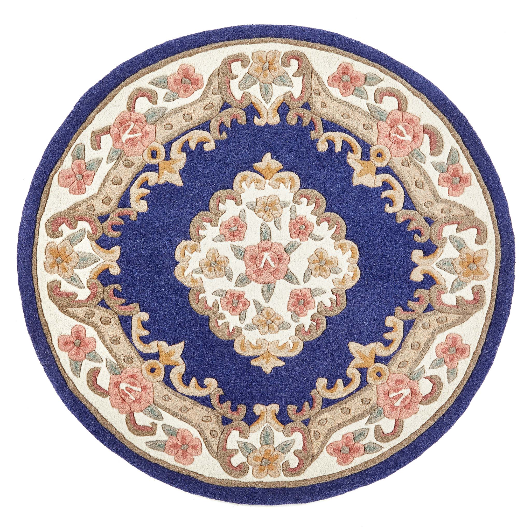 Shensi Navy Blue Wool Rug with a traditional floral pattern.