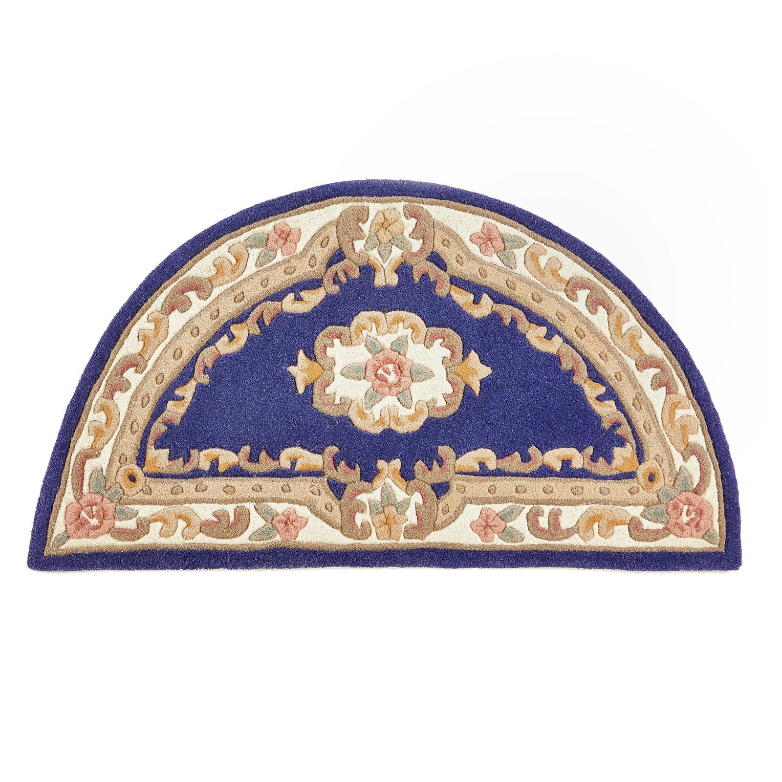 Shensi Navy Blue Wool Rug with a traditional floral pattern.