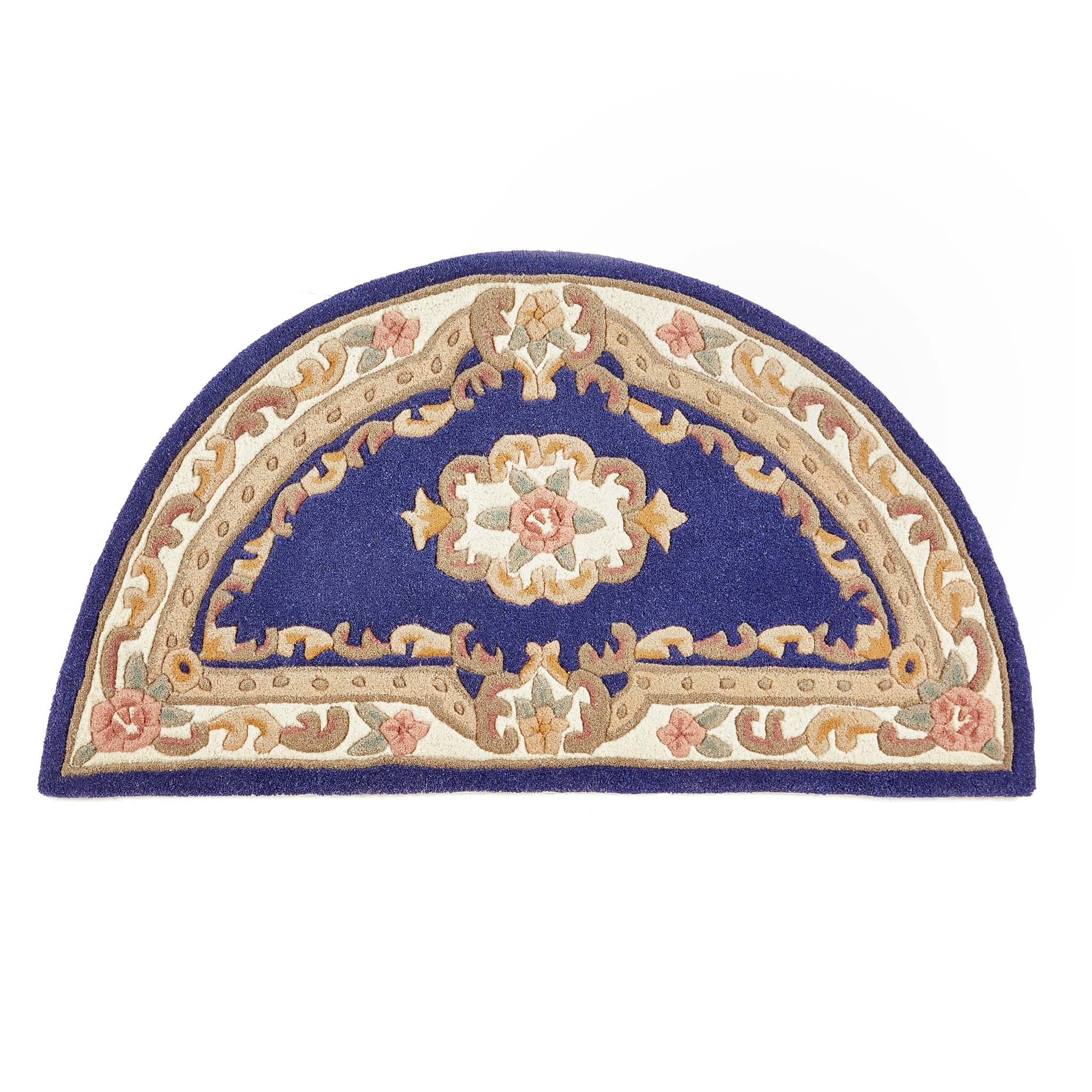 Shensi Navy Blue Wool Rug with a traditional floral pattern.