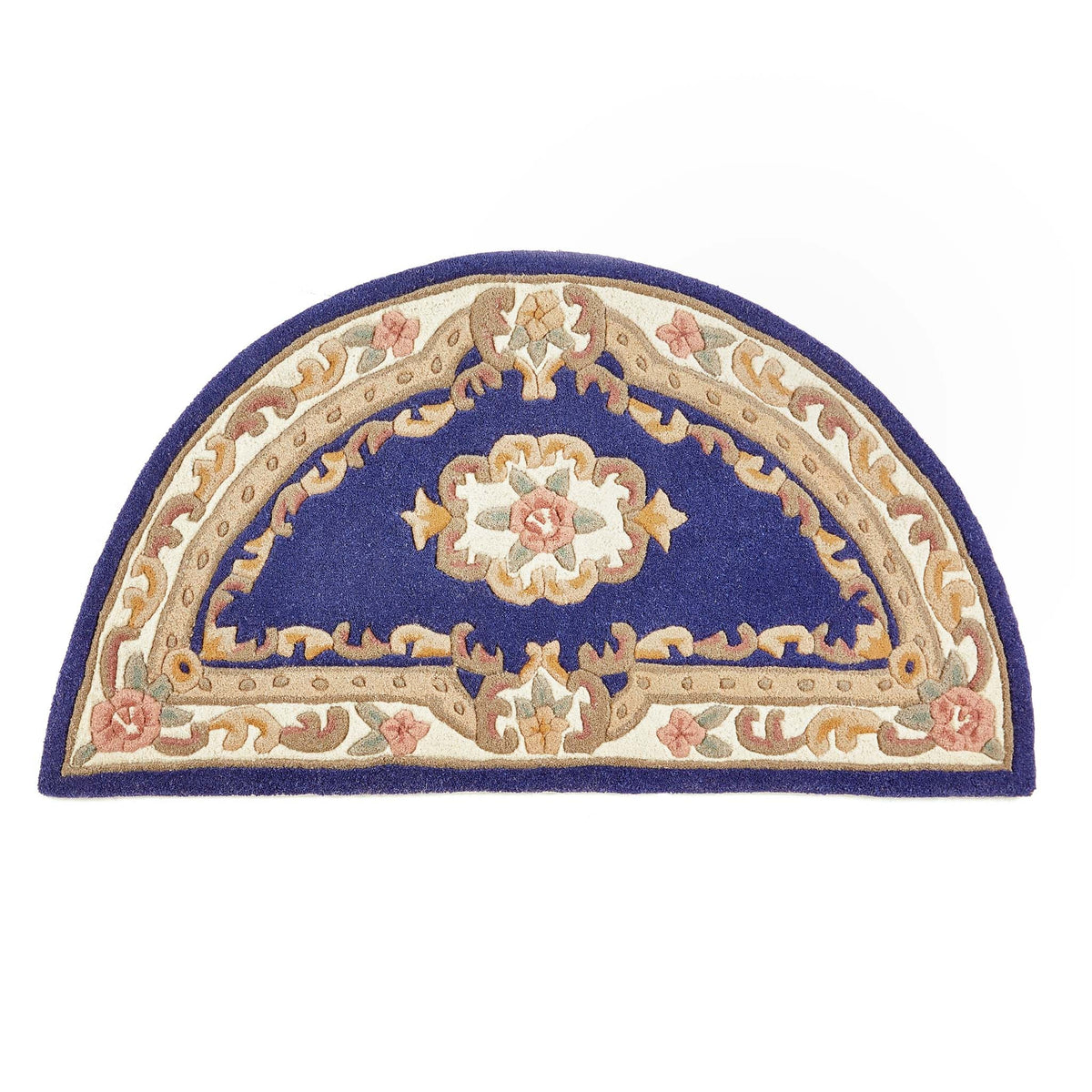 Shensi Navy Blue Wool Rug with a traditional floral pattern.