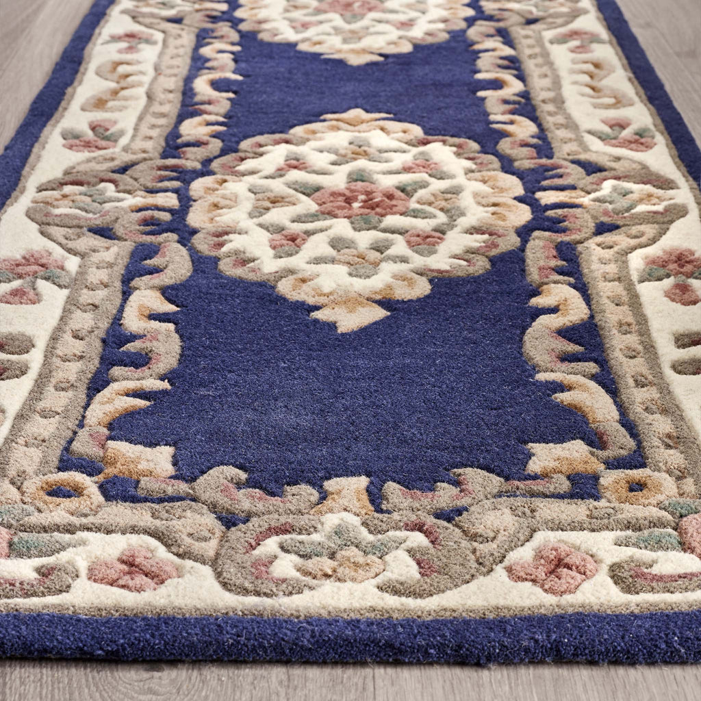 Shensi Aubusson Rug Runner in Navy Blue