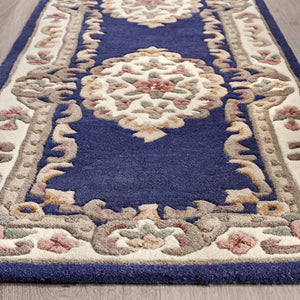 Shensi Aubusson Rug Runner in Navy Blue