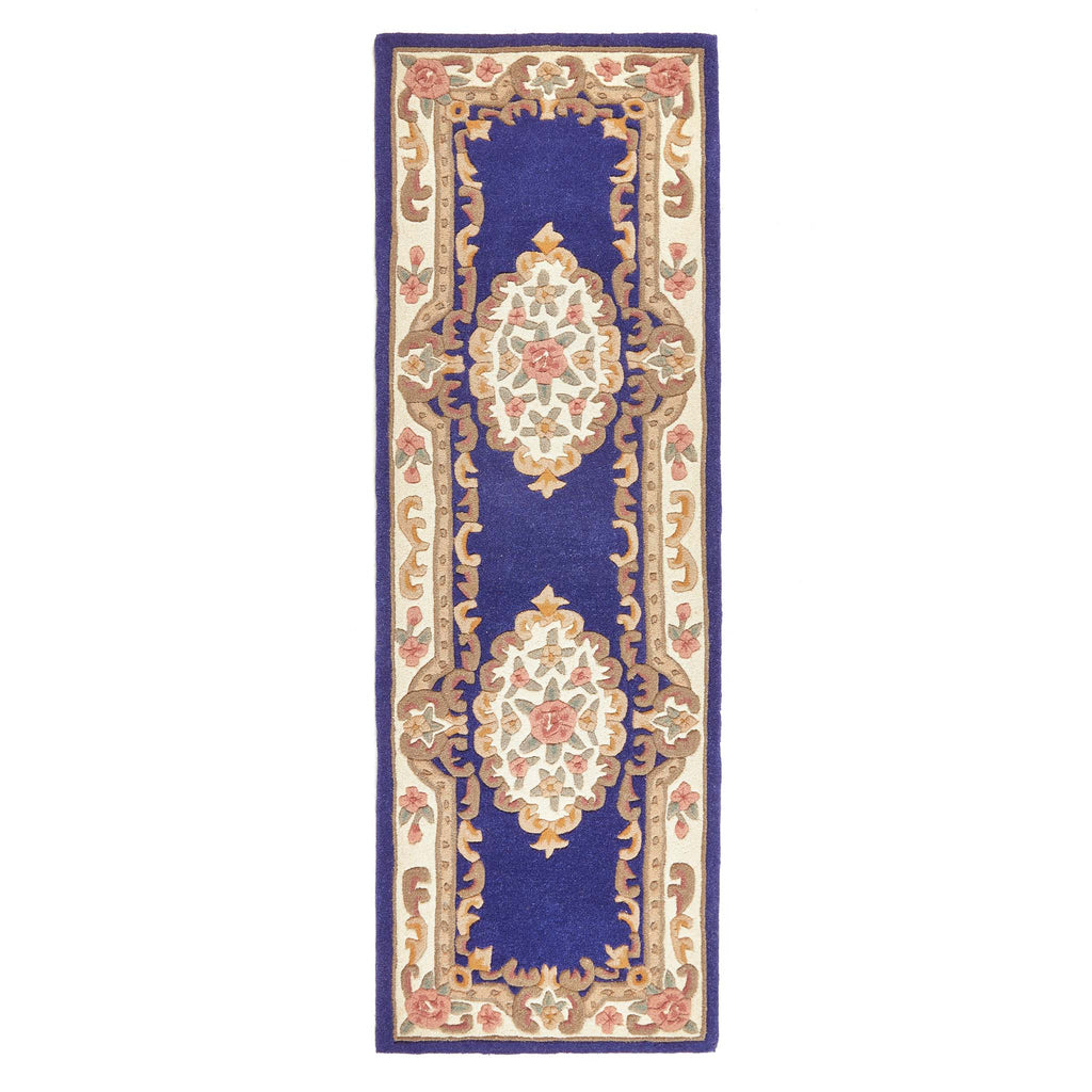 Shensi Aubusson Rug Runner in Navy Blue