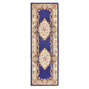 Shensi Aubusson Rug Runner in Navy Blue