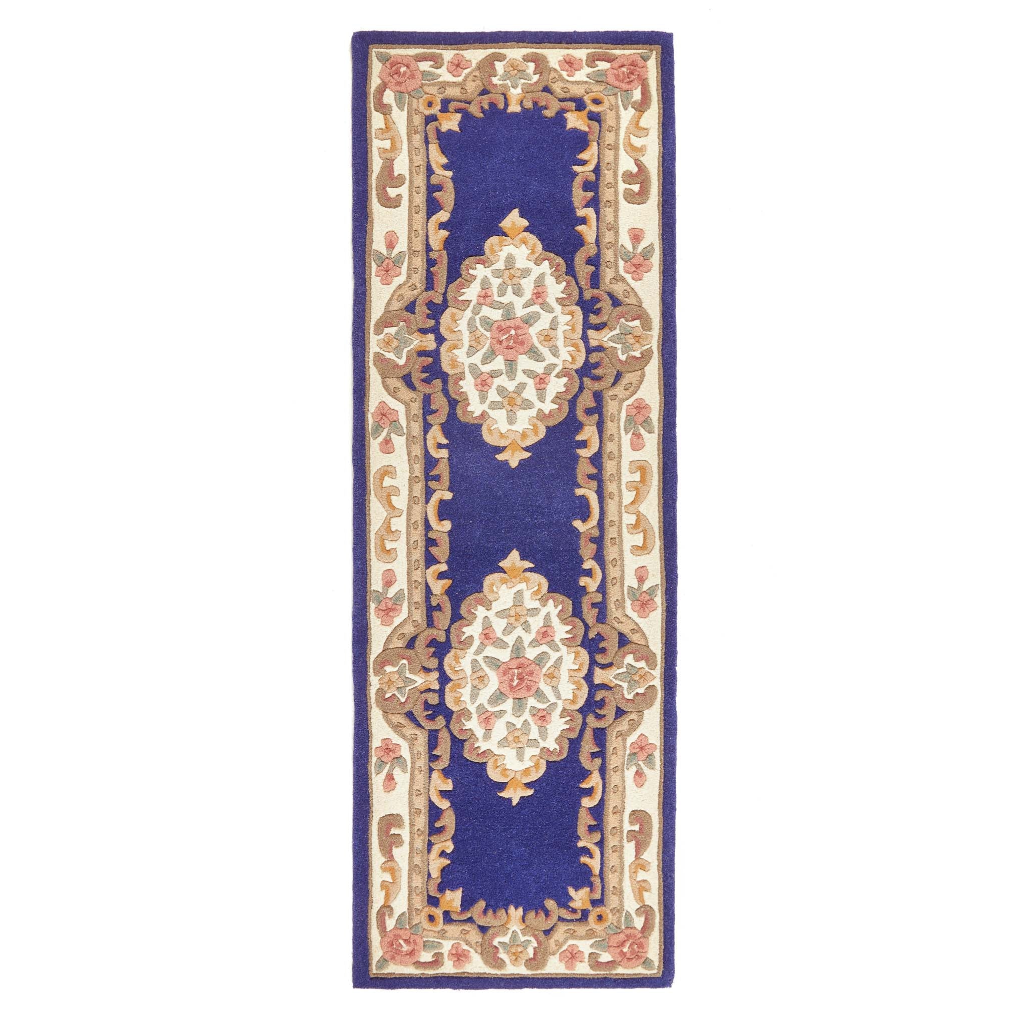 Shensi Aubusson Rug Runner in Navy Blue